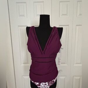 Cutout V-Neck Tankini Top & Boho Mid-Rise Bottoms Set Size XL